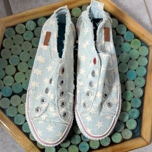 Blowfish Light Blue and White Star Canvas Slip-On Sneakers